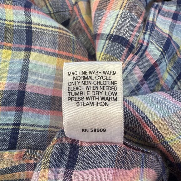 Cremeux Classics XL Mens Plaid Button-Down Shirt 100% Linen Short Sleeve - Picture 6 of 8